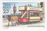 Briefmarke: Douglas, Isle of Man Horse Drawn Trams mit Offen Doppelstockpferdebahnwagen 14 auf Harris Promenade (1992)