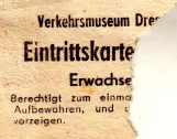 Eintrittskarte für Verkehrsmuseum Dresden (VMD) (1983)