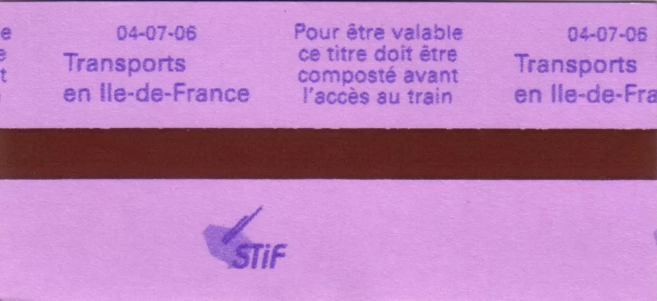 Einzelfahrschein für Régie Autonome des Transports Parisiens (RATP), die Rückseite La Defense Paris (2007)