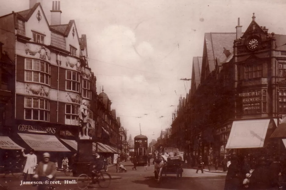 Postkarte: Kingston upon Hull Straßenbahnlinie auf Jameson Street (1910)