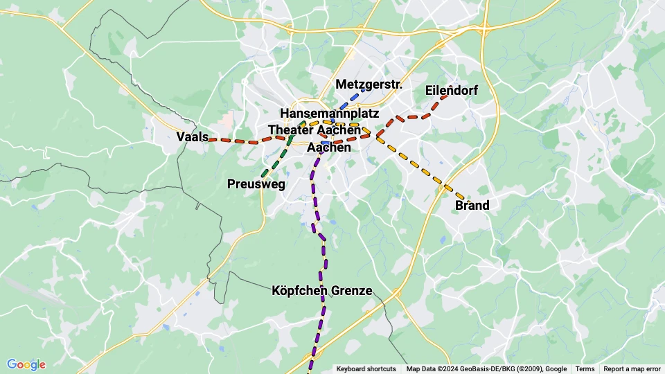 Aachener Straßenbahn und Energieversorgung (ASEAG) Linienkarte