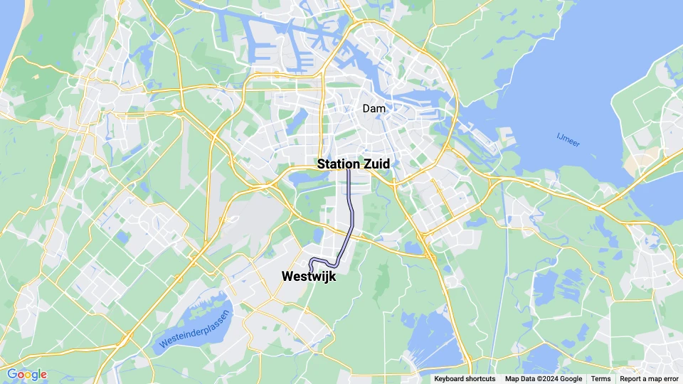 Amsterdam Straßenbahnlinie 25: Westwijk - Station Zuid Linienkarte
