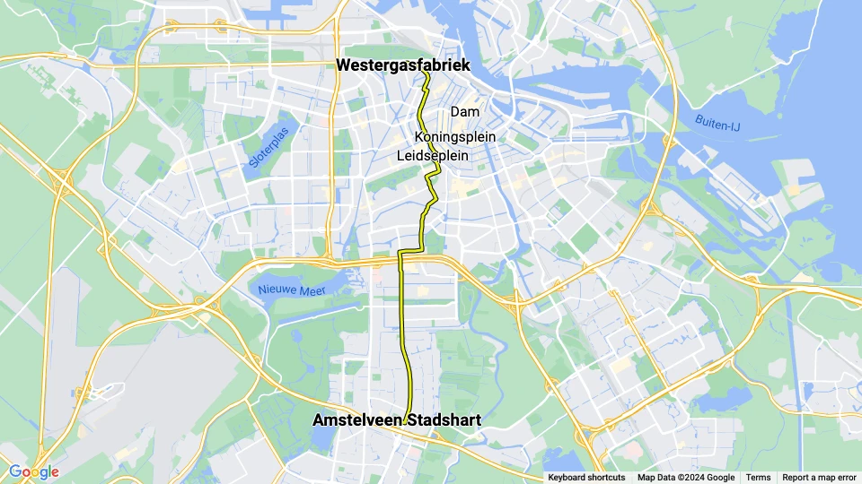 Amsterdam Straßenbahnlinie 5: Westergasfabriek - Amstelveen Stadshart Linienkarte