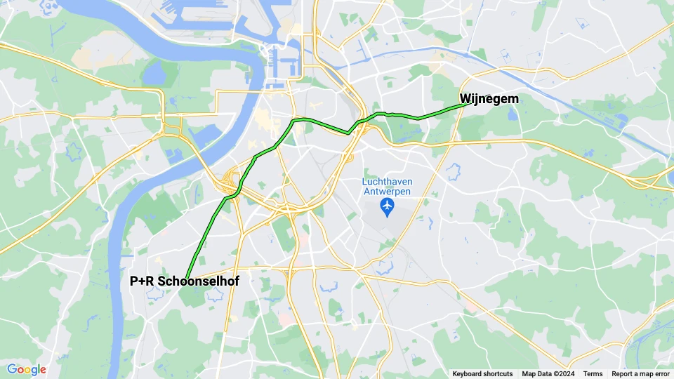 Antwerpen Straßenbahnlinie 10: Wijnegem - P+R Schoonselhof Linienkarte
