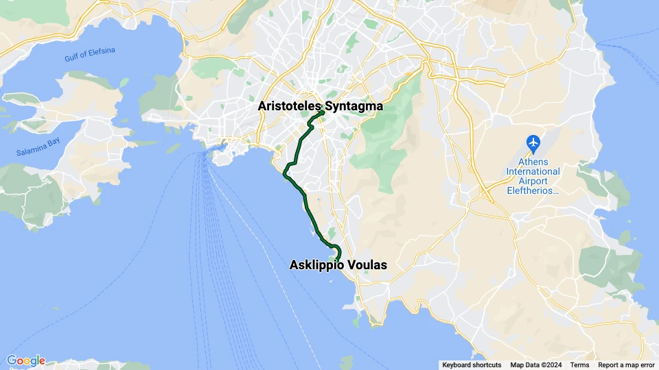 Athen Straßenbahnlinie 5 Grün: Asklippio Voulas - Aristoteles Syntagma Linienkarte