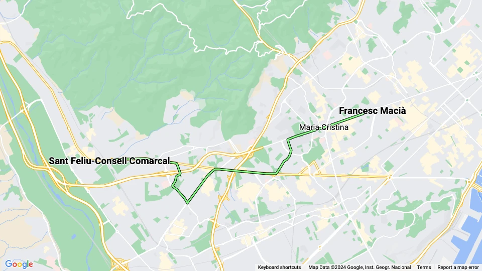 Barcelona Straßenbahnlinie T3: Francesc Macià - Sant Feliu-Consell Comarcal Linienkarte
