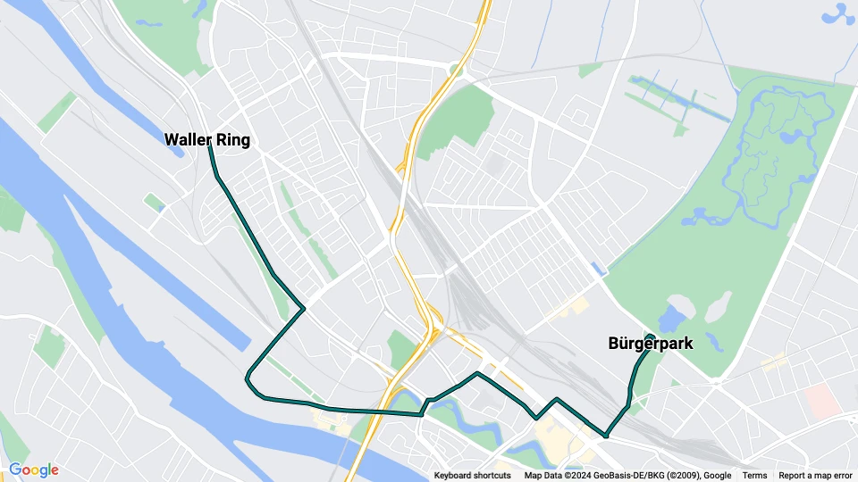 Bremen Zusätzliche Linie 5: Bürgerpark - Waller Ring Linienkarte
