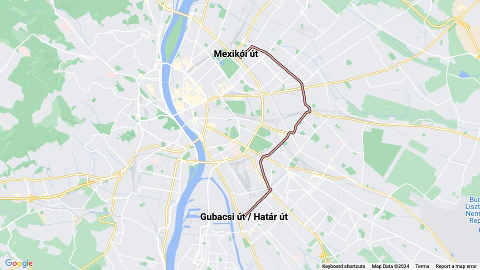 Budapest Straßenbahnlinie 3: Mexikói út - Gubacsi út / Határ út Linienkarte