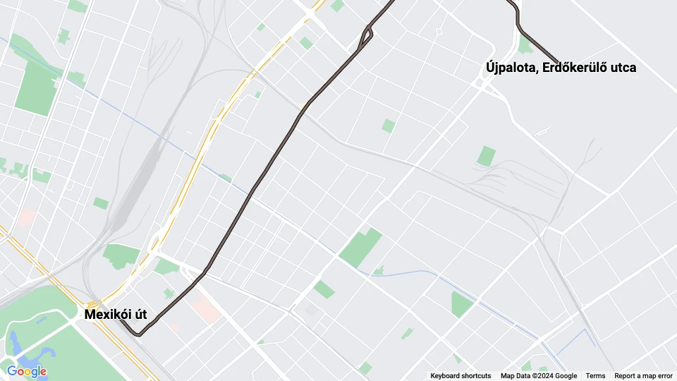 Budapest Straßenbahnlinie 69: Mexikói út - Újpalota, Erdőkerülő utca Linienkarte