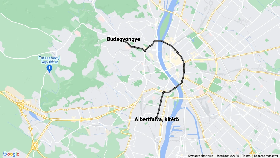 Budapest Zusätzliche Linie 118: Budagyöngye - Albertfalva, kitérő Linienkarte