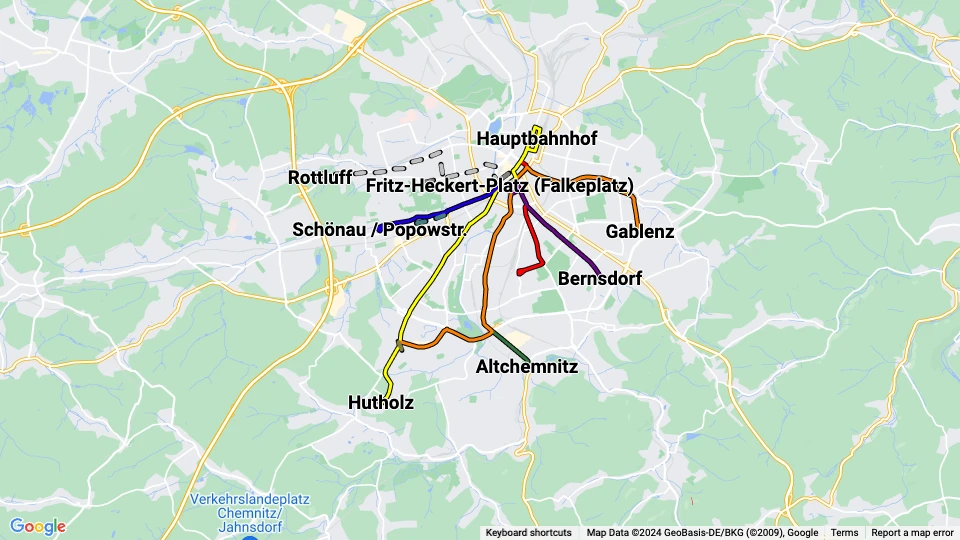 Chemnitzer Verkehr (CVAG) Linienkarte