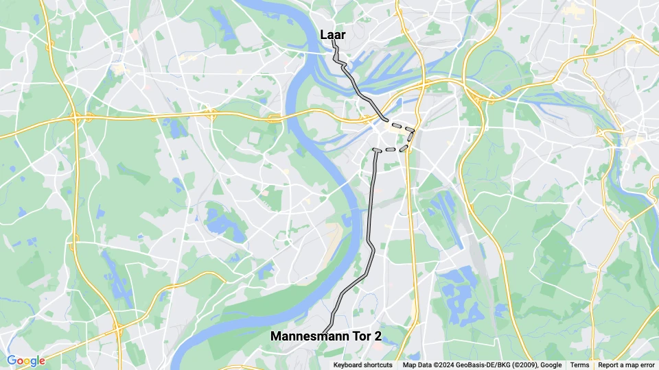 Duisburg Straßenbahnlinie 904: Mannesmann Tor 2 - Laar Linienkarte