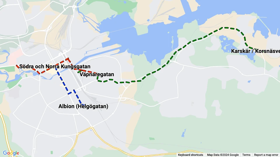 Gävle Stads Spårvägar (GSS) Linienkarte