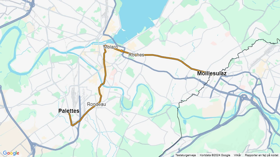 Genf Straßenbahnlinie 12: Palettes - Moillesulaz Linienkarte