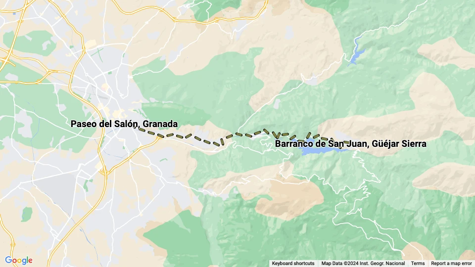 Granada Regionallinie: Paseo del Salón, Granada - Barranco de San Juan, Güéjar Sierra Linienkarte