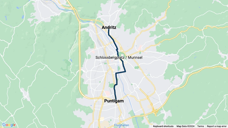Graz Straßenbahnlinie 5: Andritz - Puntigam Linienkarte