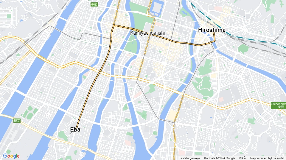 Hiroshima Straßenbahnlinie 6: Eba - Hiroshima Linienkarte