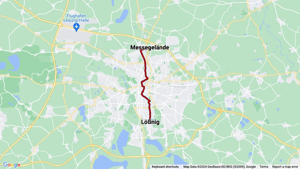 Leipzig Straßenbahnlinie 16: Lößnig - Messegelände Linienkarte