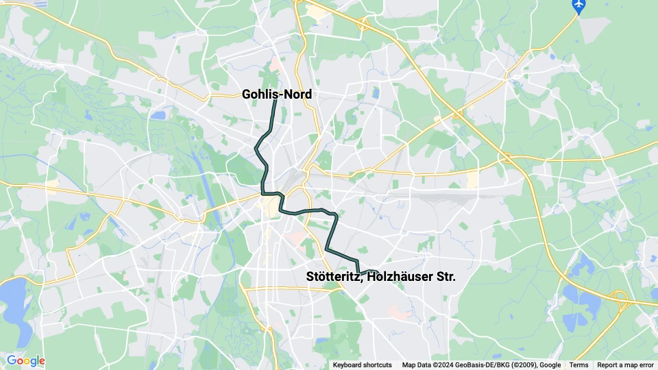 Leipzig Zusätzliche Linie 20: Gohlis-Nord - Stötteritz, Holzhäuser Str. Linienkarte