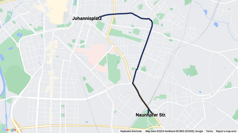 Leipzig Zusätzliche Linie 4E: Johannisplatz - Naunhofer Str. Linienkarte