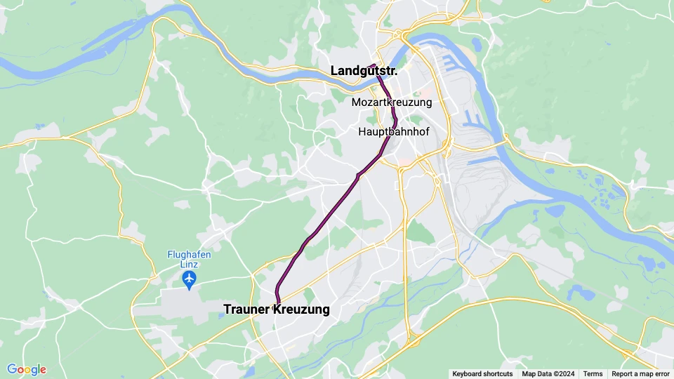 Linz Straßenbahnlinie 3: Landgutstr. - Trauner Kreuzung Linienkarte