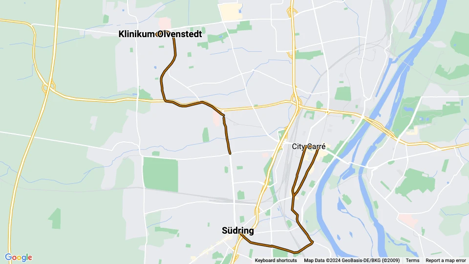 Magdeburg Straßenbahnlinie 5: Klinikum Olvenstedt - Südring Linienkarte