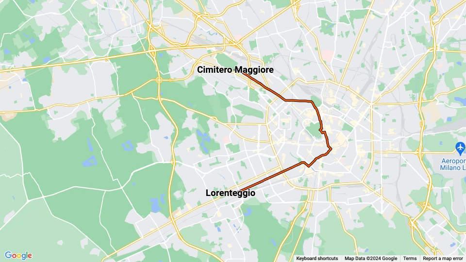 Mailand Straßenbahnlinie 14: Cimitero Maggiore - Lorenteggio Linienkarte