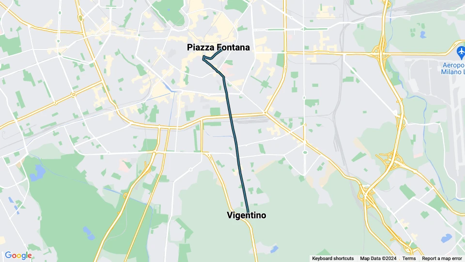 Mailand Straßenbahnlinie 24: Piazza Fontana - Vigentino Linienkarte