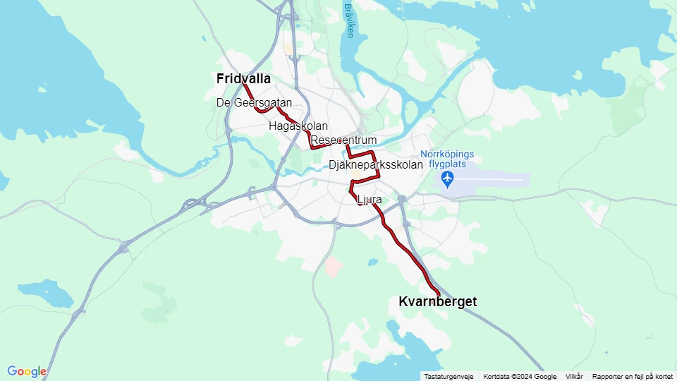 Norrköping Straßenbahnlinie 2: Fridvalla - Kvarnberget Linienkarte