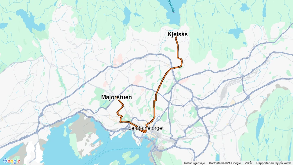 Oslo Straßenbahnlinie 11: Majorstuen - Kjelsås Linienkarte