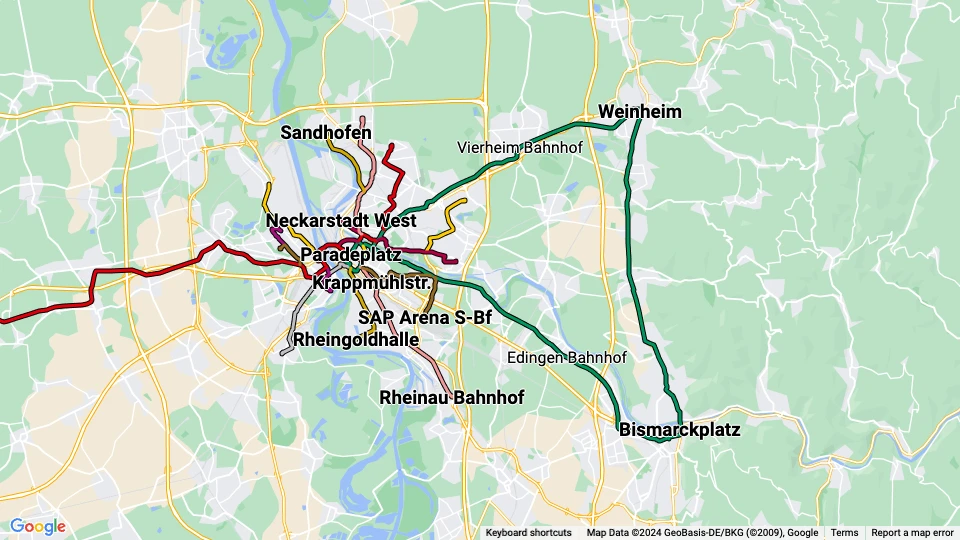 Rhein-Neckar-Verkehr in Mannheim (RNV) Linienkarte
