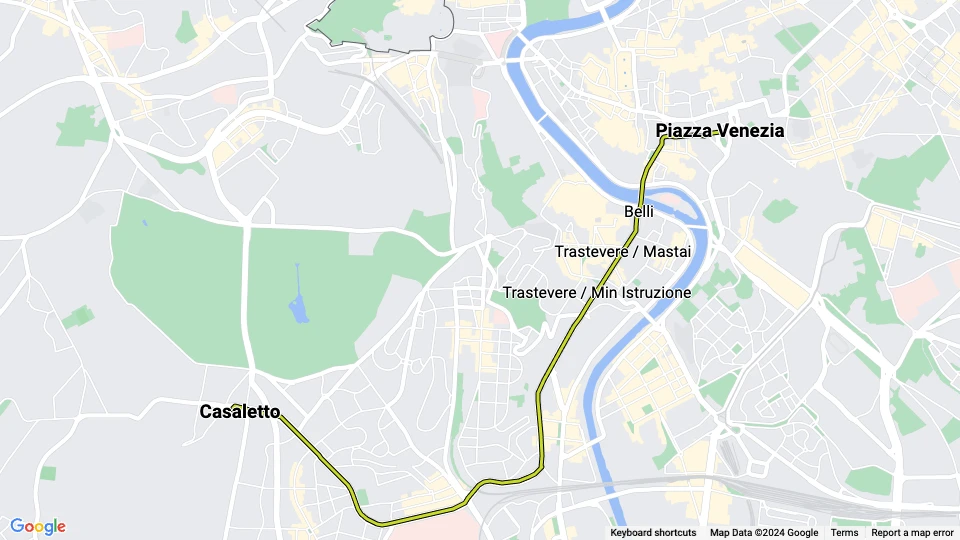 Rom Straßenbahnlinie 8: Piazza Venezia - Casaletto Linienkarte