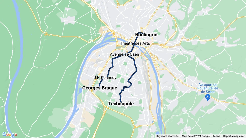 Rouen Straßenbahnlinie M: Technopôle - Boulingrin Linienkarte