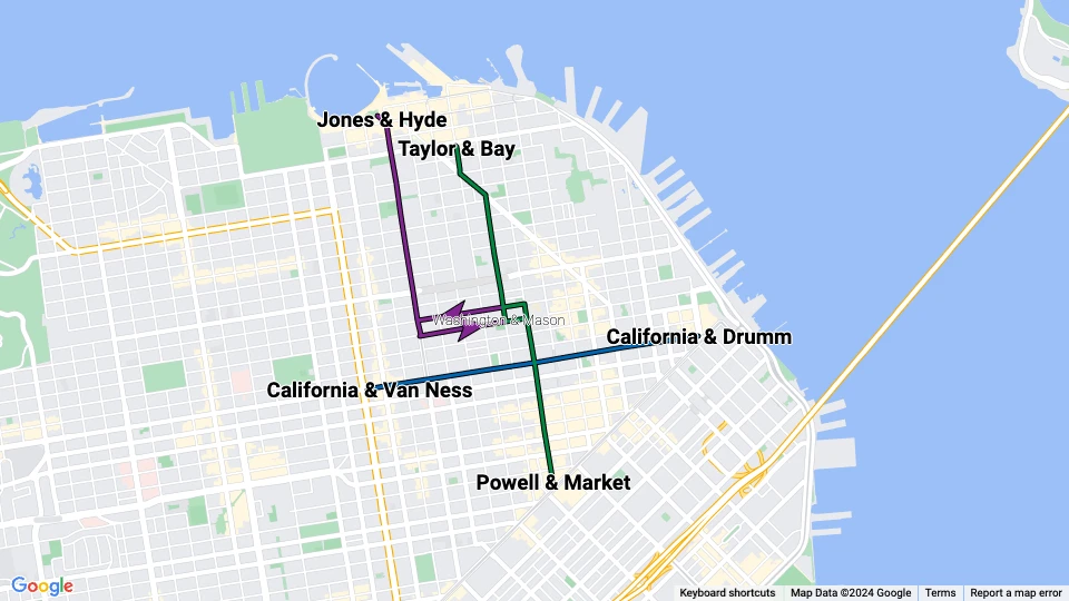 San Francisco Cable Cars Linienkarte