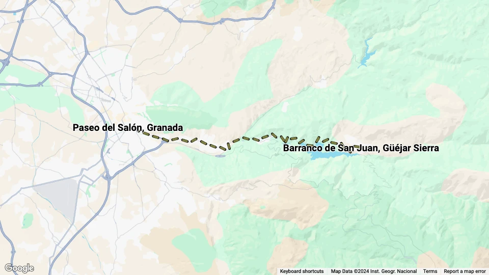 Tranvía de Granada a Sierra Nevada Linienkarte