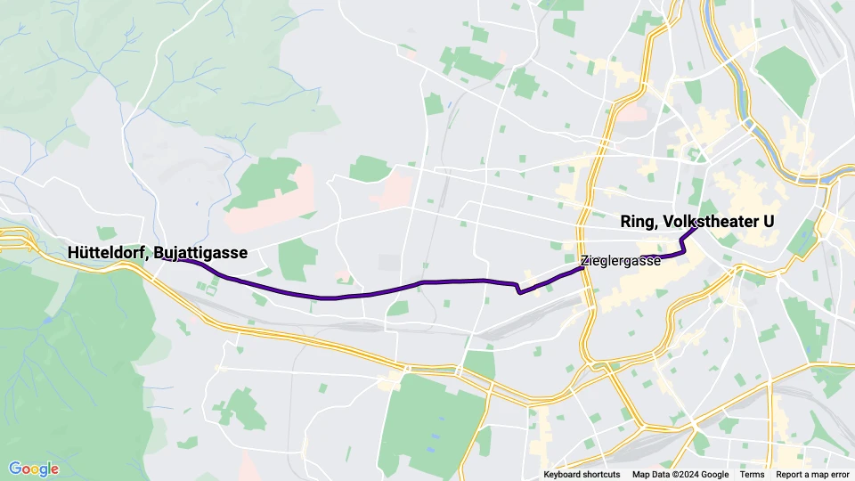 Wien Straßenbahnlinie 49: Ring, Volkstheater U - Hütteldorf, Bujattigasse Linienkarte