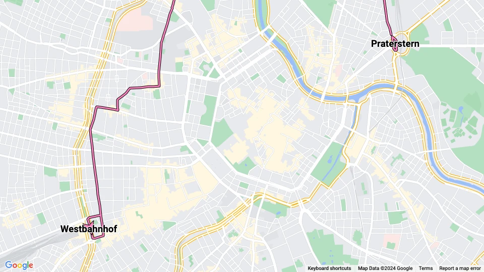 Wien Straßenbahnlinie 5: Praterstern - Westbahnhof Linienkarte