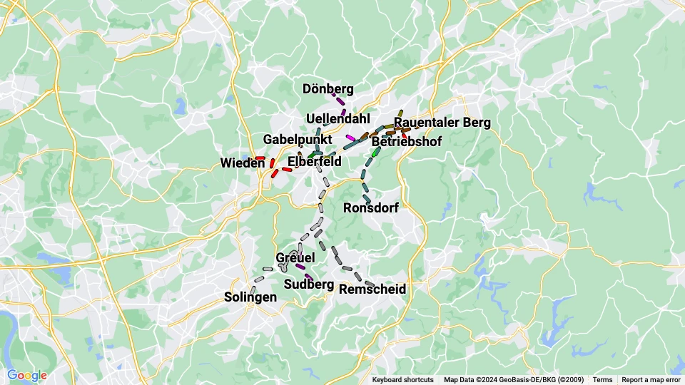 Wuppertaler Stadtwerke (WSW) Linienkarte