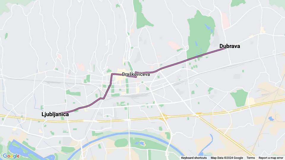 Zagreb Straßenbahnlinie 12: Ljubljanica - Dubrava Linienkarte