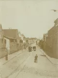 Archivfoto: Flensburg Pferdebahnlinie mit Pferdebahnwagen 6nah Heiligengeistgang (1900)