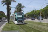 Barcelona Straßenbahnlinie T2 mit Niederflurgelenkwagen 03 auf Maria Cristina Avinguda Diagonal (2012)