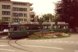 Basel Straßenbahnlinie 7 mit Gelenkwagen 607 am Binningen Kronenplatz (1982)