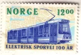 Briefmarke: Oslo Straßenbahnlinie 11 mit Gelenkwagen 131 (1994)