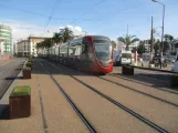 Casablanca Straßenbahnlinie T1 am Place Mohamed V von hinten gesehen (2018)