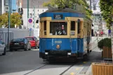 Christchurch Tramway Linie mit Triebwagen 1888 auf Cathedral Square (2023)