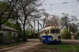 Donezk Museumswagen 002 in der Kreuzung Chervonozhovtneva Street/Prystatsiina Street (2011)