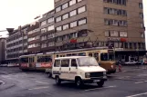 Dortmund Straßenbahnlinie U43 mit Gelenkwagen 27 in der Kreuzung Brüderweg/Schwanenwall (1988)