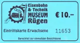 Eintrittskarte für Oldtimer Museum Rügen, die Vorderseite (2015)