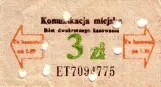 Einzelfahrschein für Miejskie Przedsiębiorstwo Komunikacyjne w Krakowie (MPK Kraków), die Vorderseite (1984)