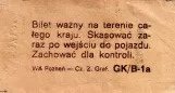 Einzelfahrschein für Miejskie Przedsiębiorstwo Komunikacyjne w Poznaniu (MPK Poznań), die Rückseite (1984)